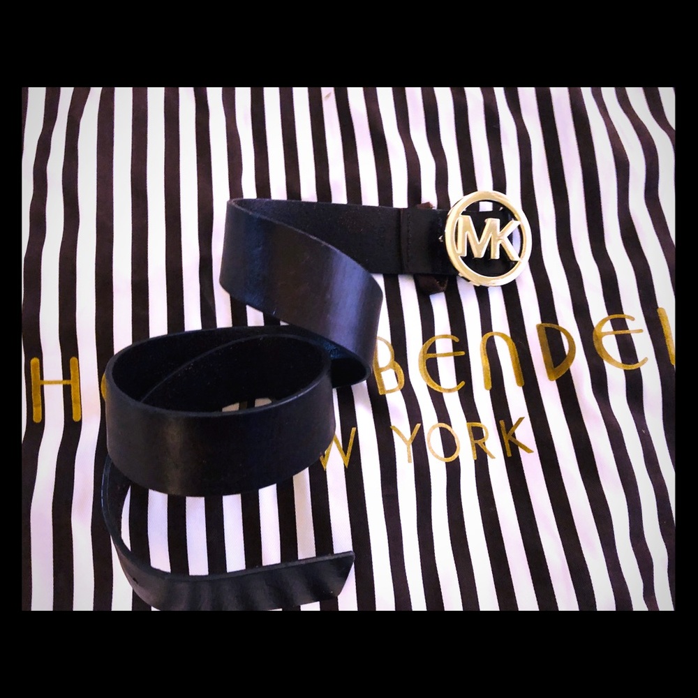 Michael Kors brown leather belt with gold buckle